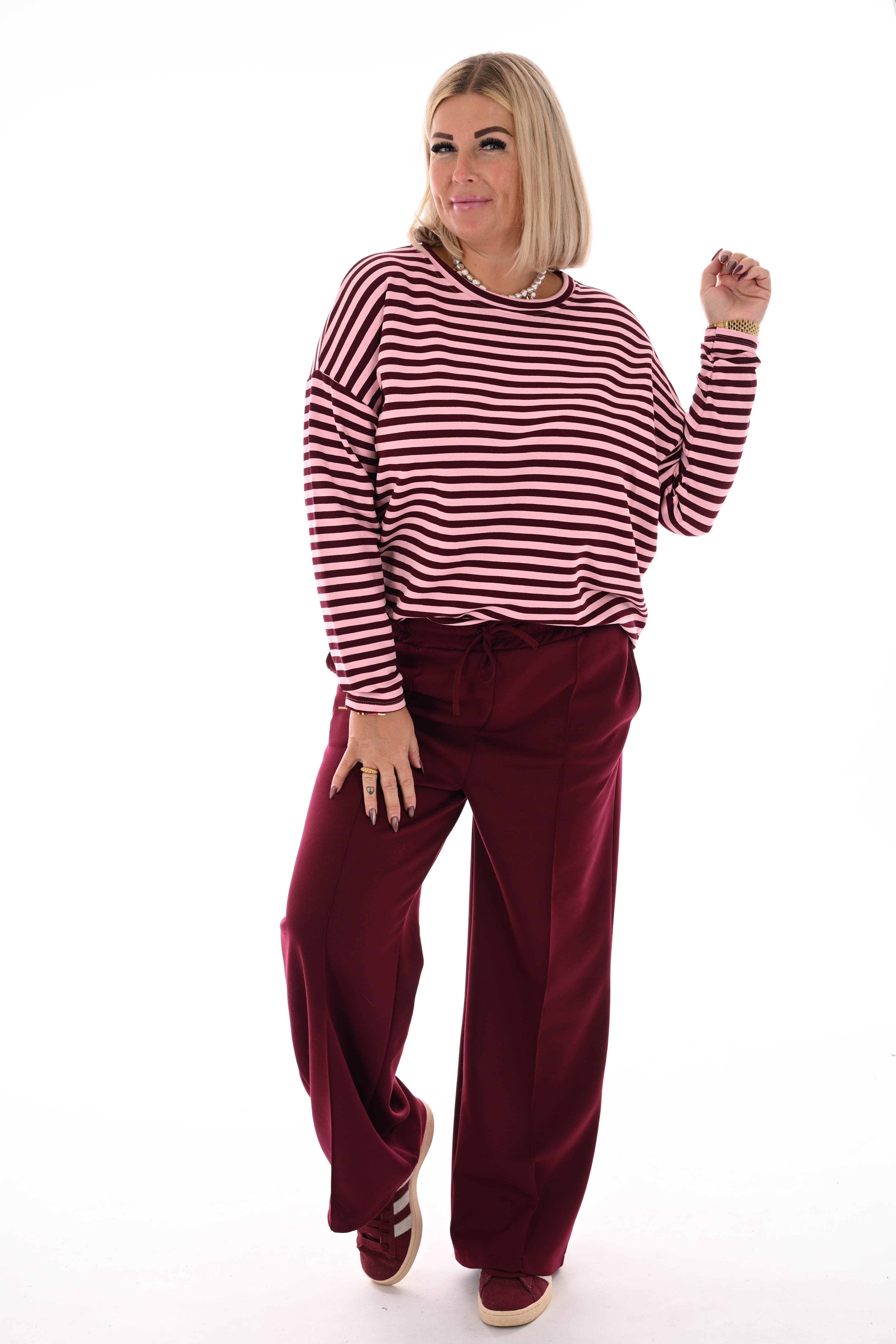 Gestreepte sweater bordeaux/ roze
