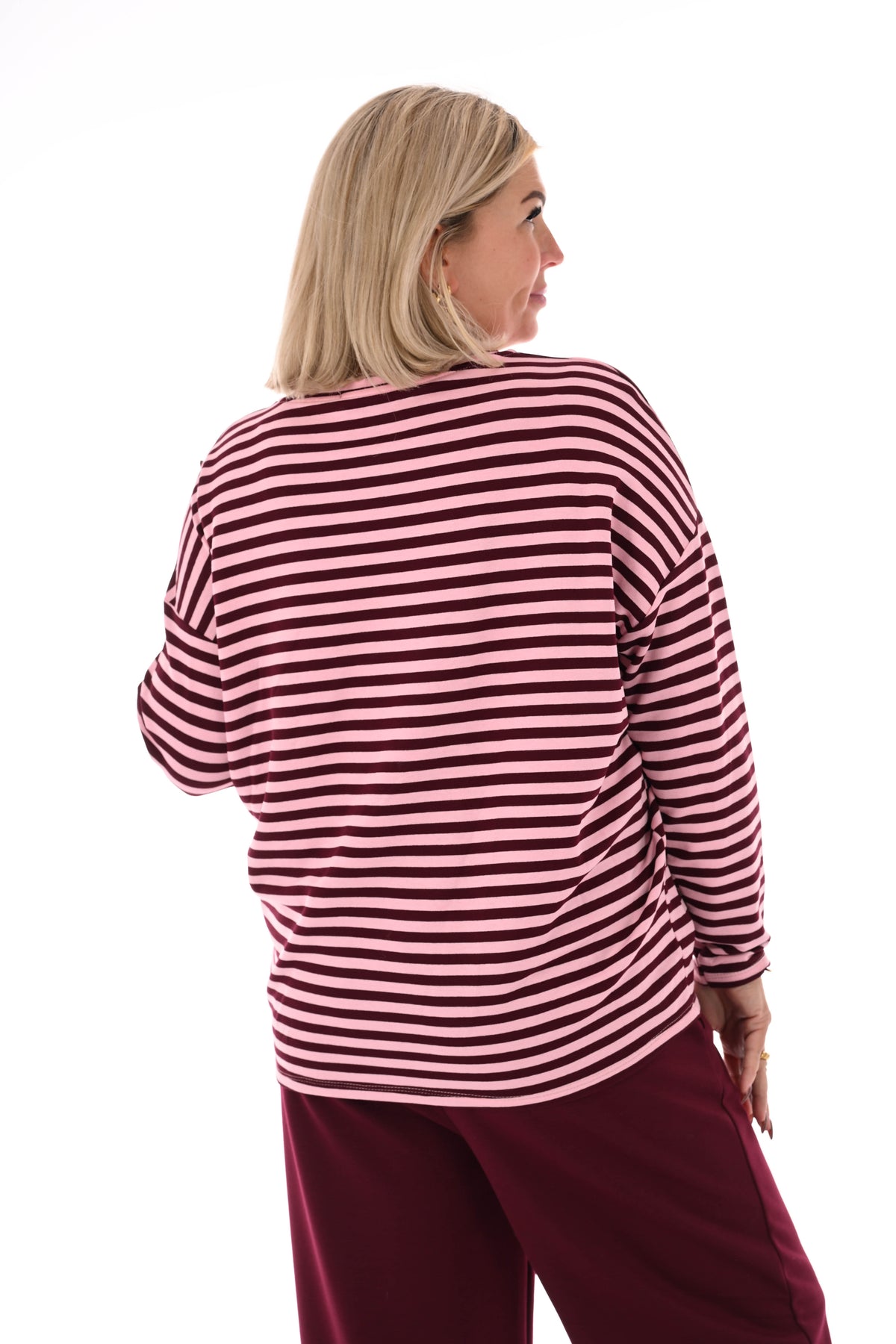 Gestreepte sweater bordeaux/ roze