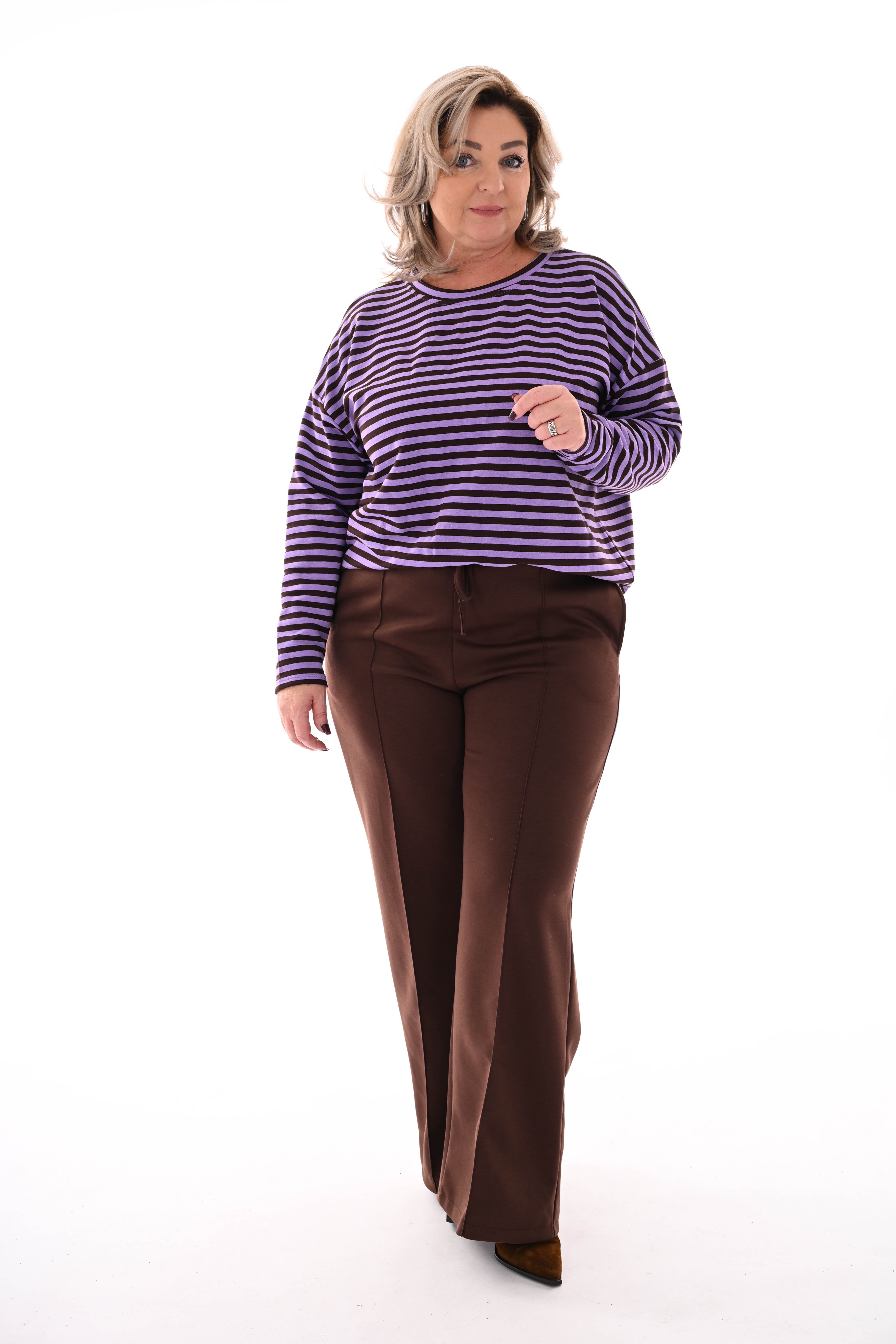 Gestreepte sweater donkerbruin/ lila