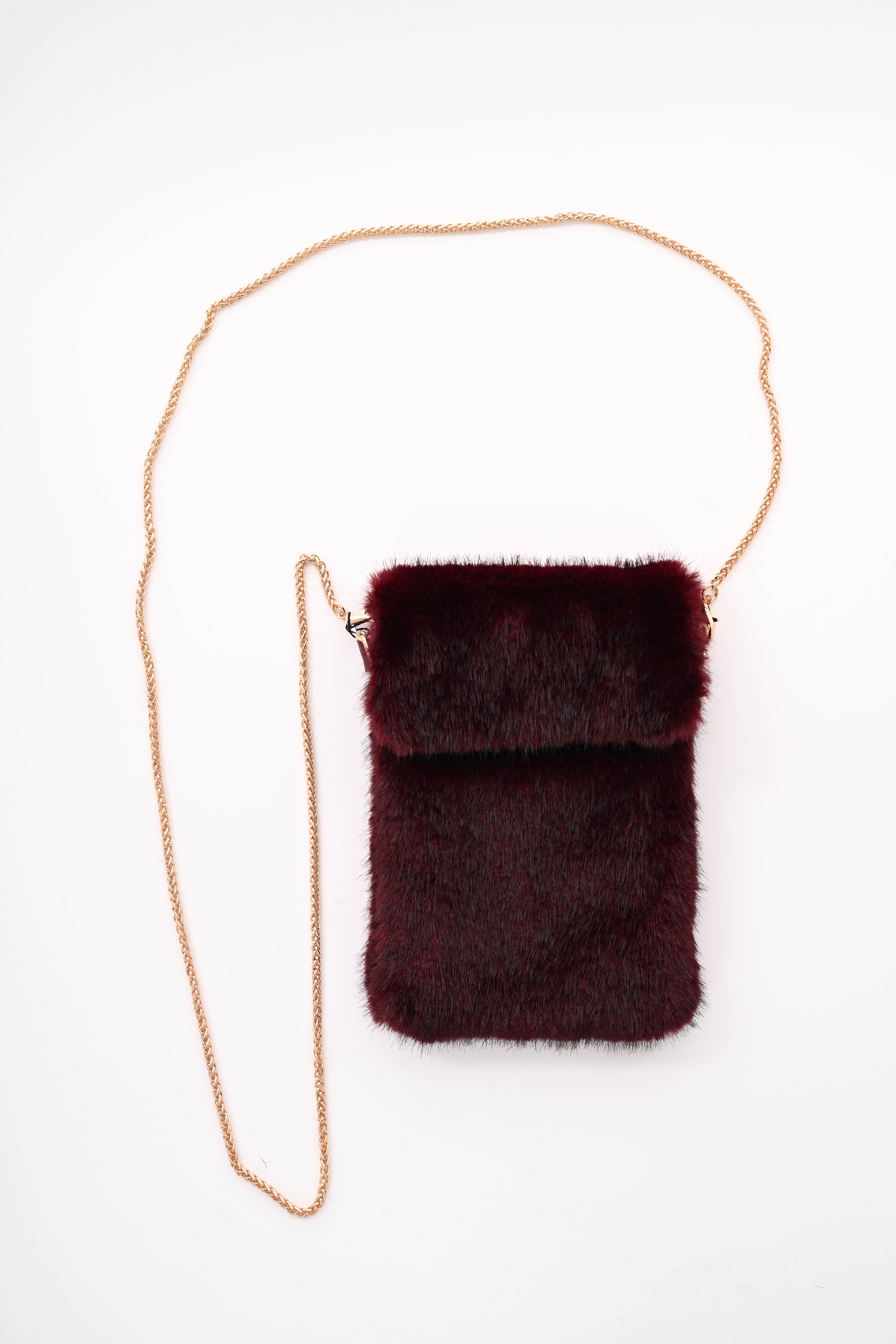Crossbody faux fur vierkant telefoon tasje bordeaux