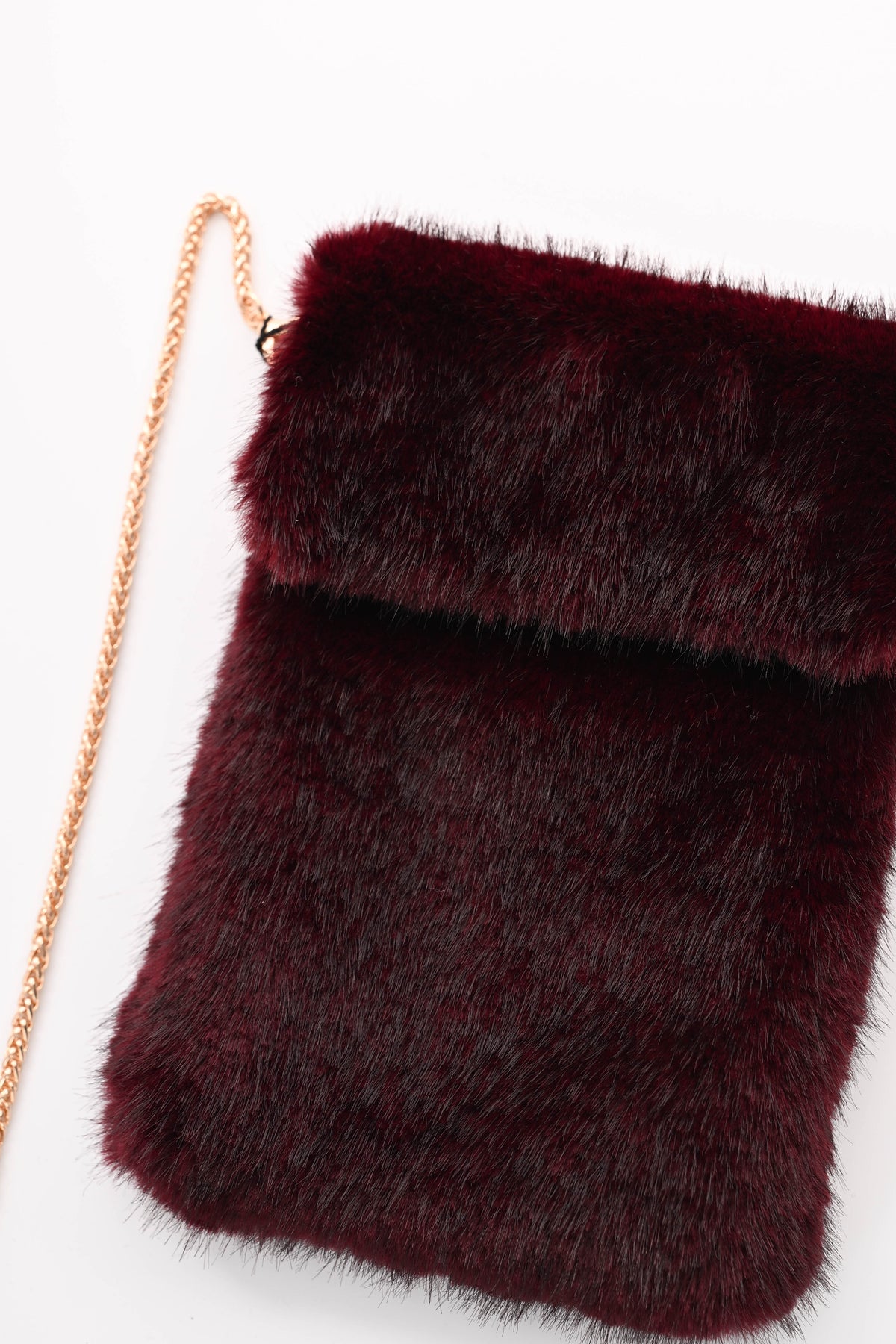 Crossbody faux fur vierkant telefoon tasje bordeaux