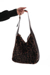 Handtas faux fur panterprint bruin