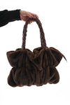 Handtas faux fur groot gevlochten handvat bruin