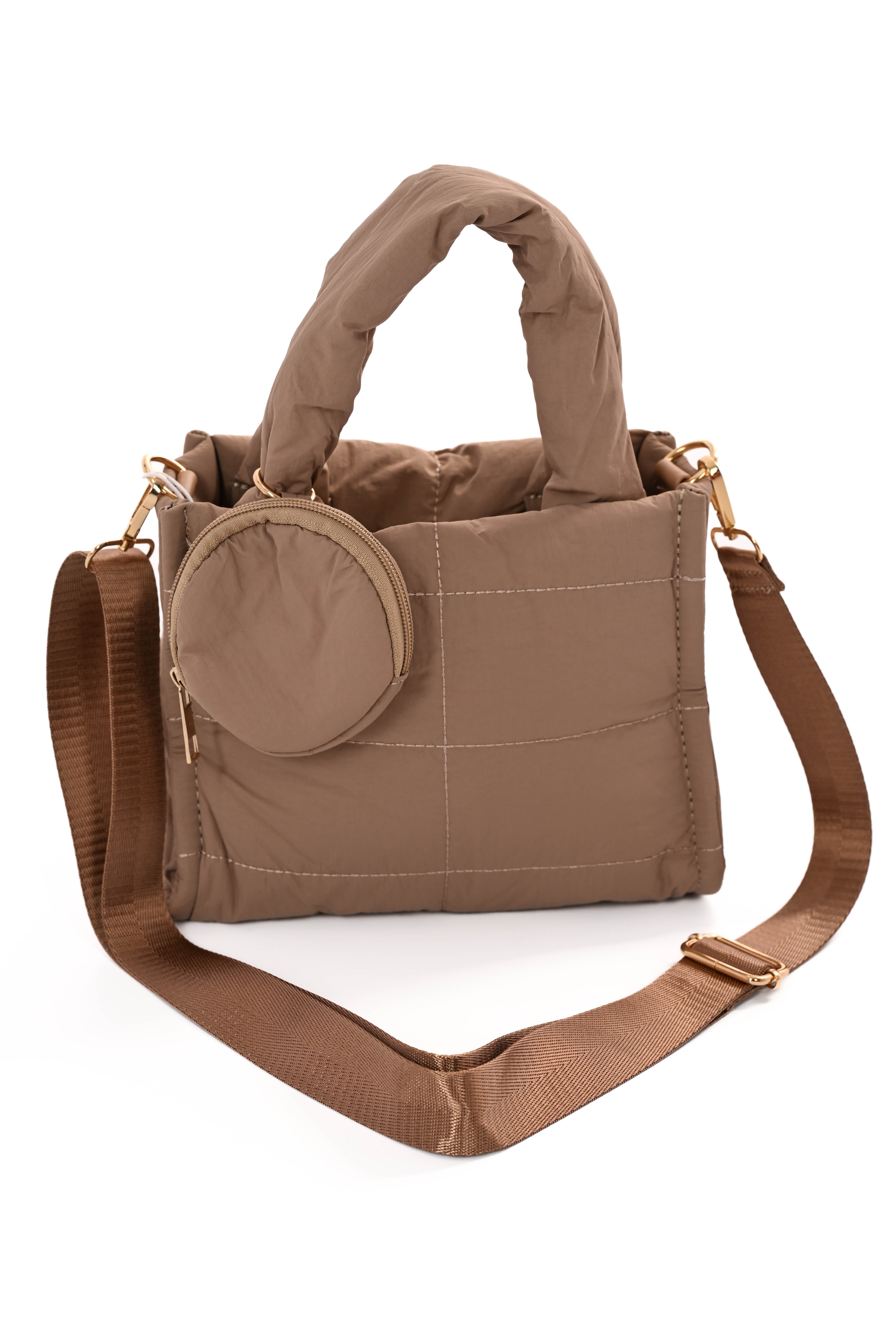 Mini puffer tas taupe