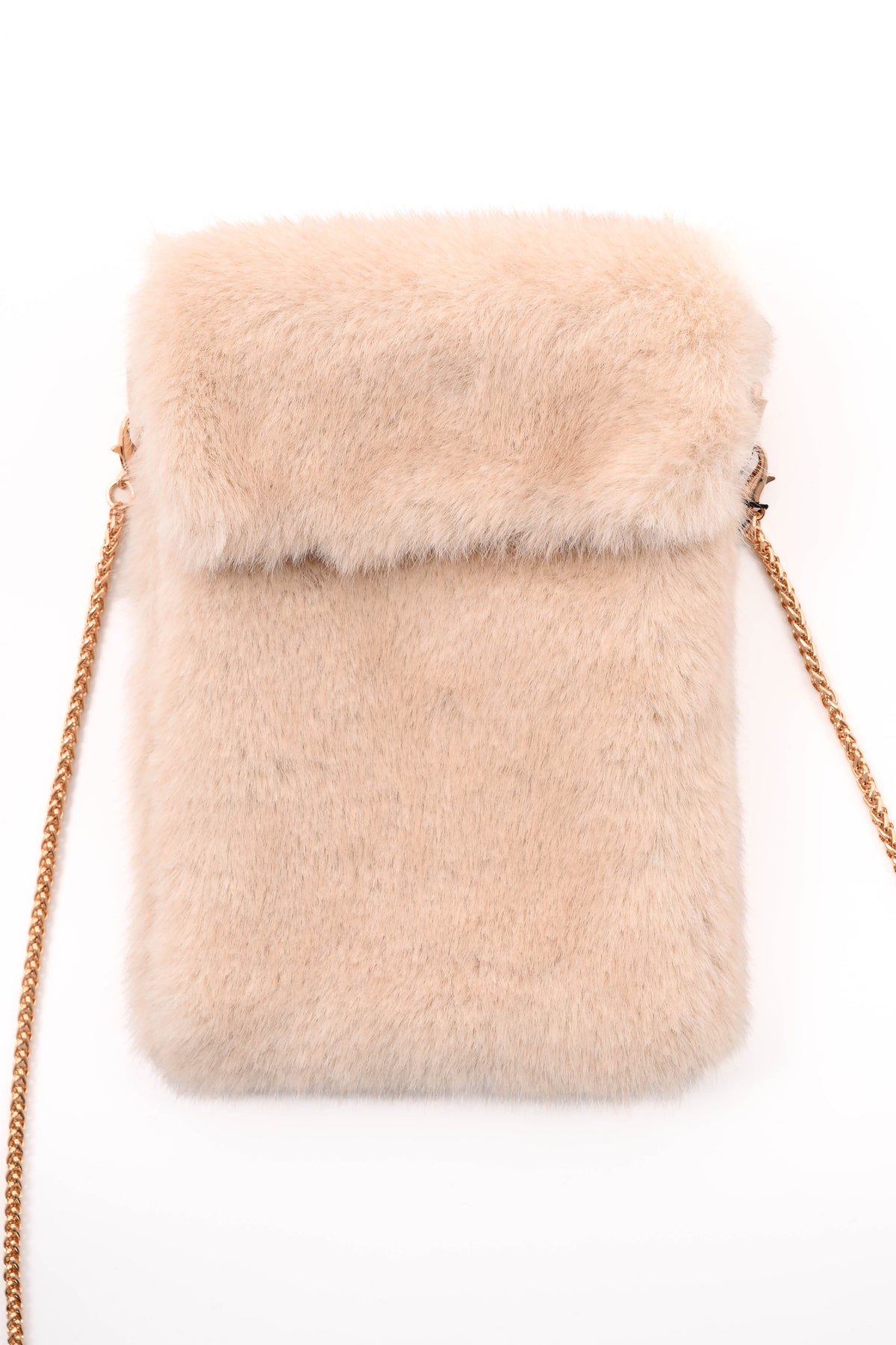 Crossbody faux fur vierkant telefoon tasje beige