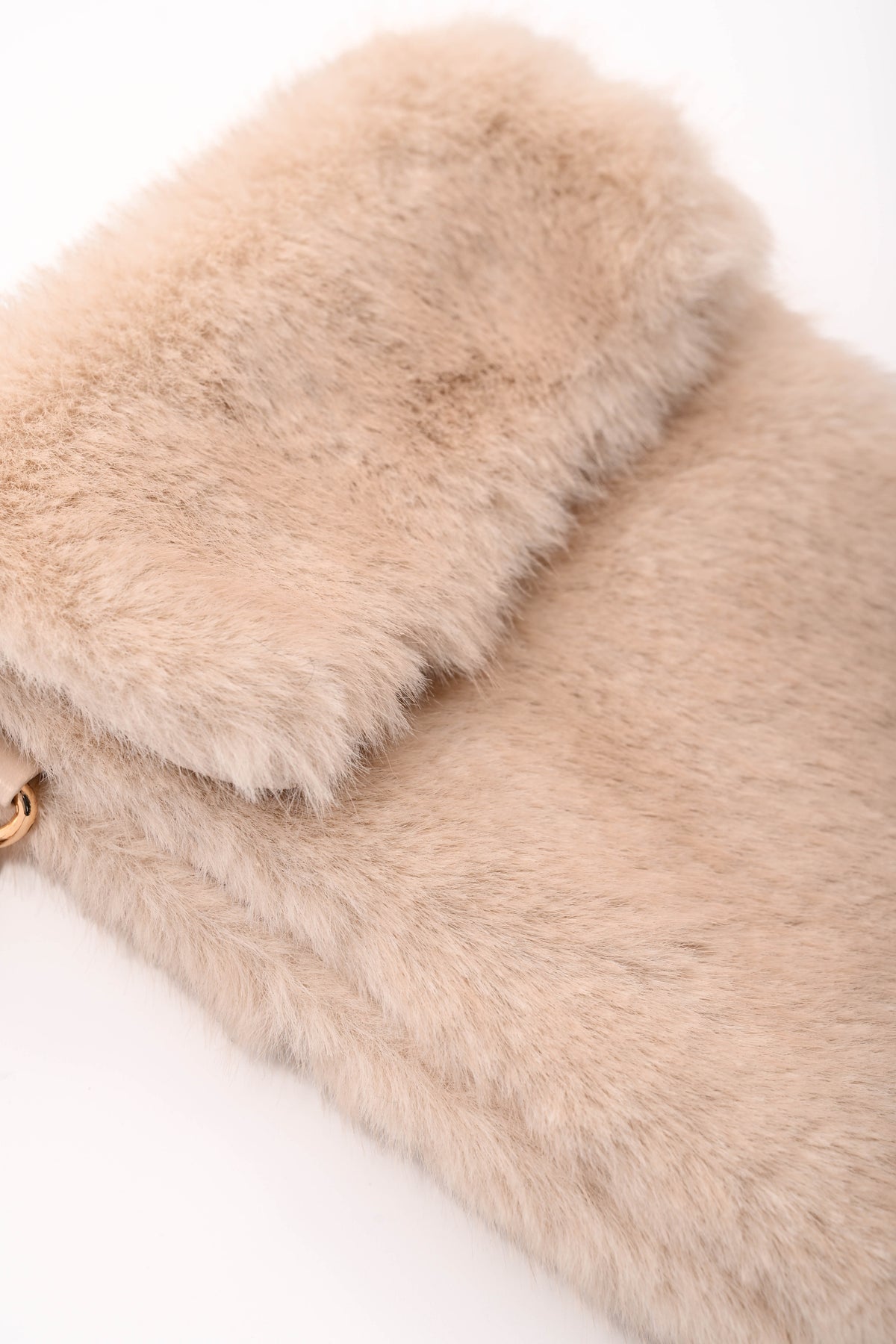 Crossbody faux fur vierkant telefoon tasje beige