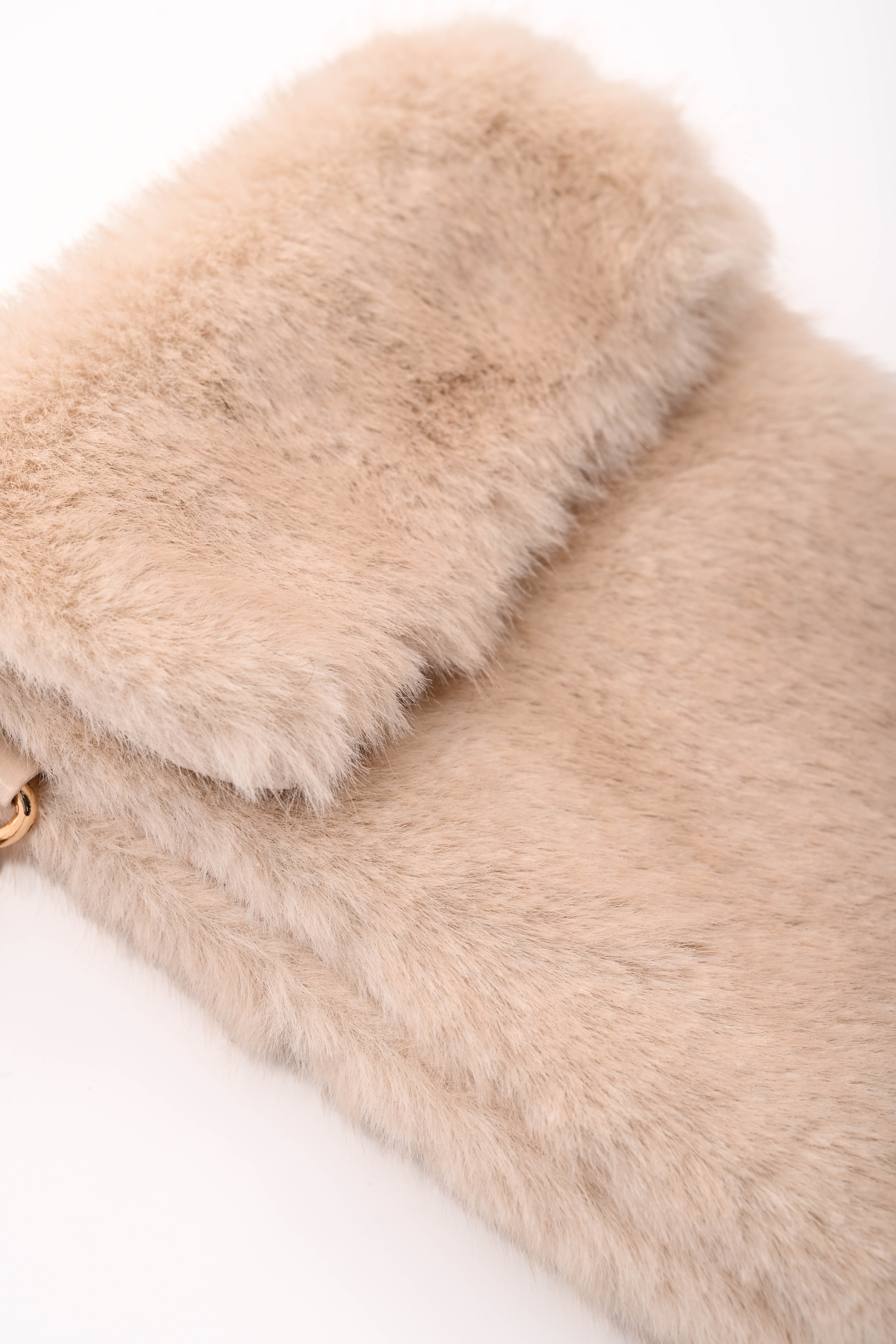 Crossbody faux fur vierkant telefoon tasje beige