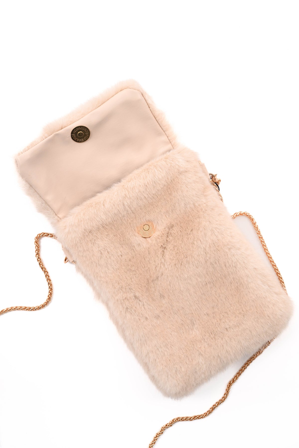 Crossbody faux fur vierkant telefoon tasje beige