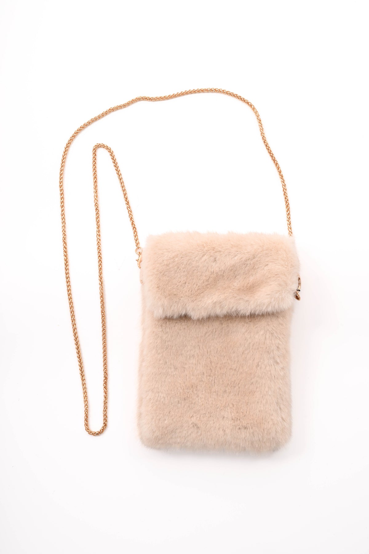Crossbody faux fur vierkant telefoon tasje beige