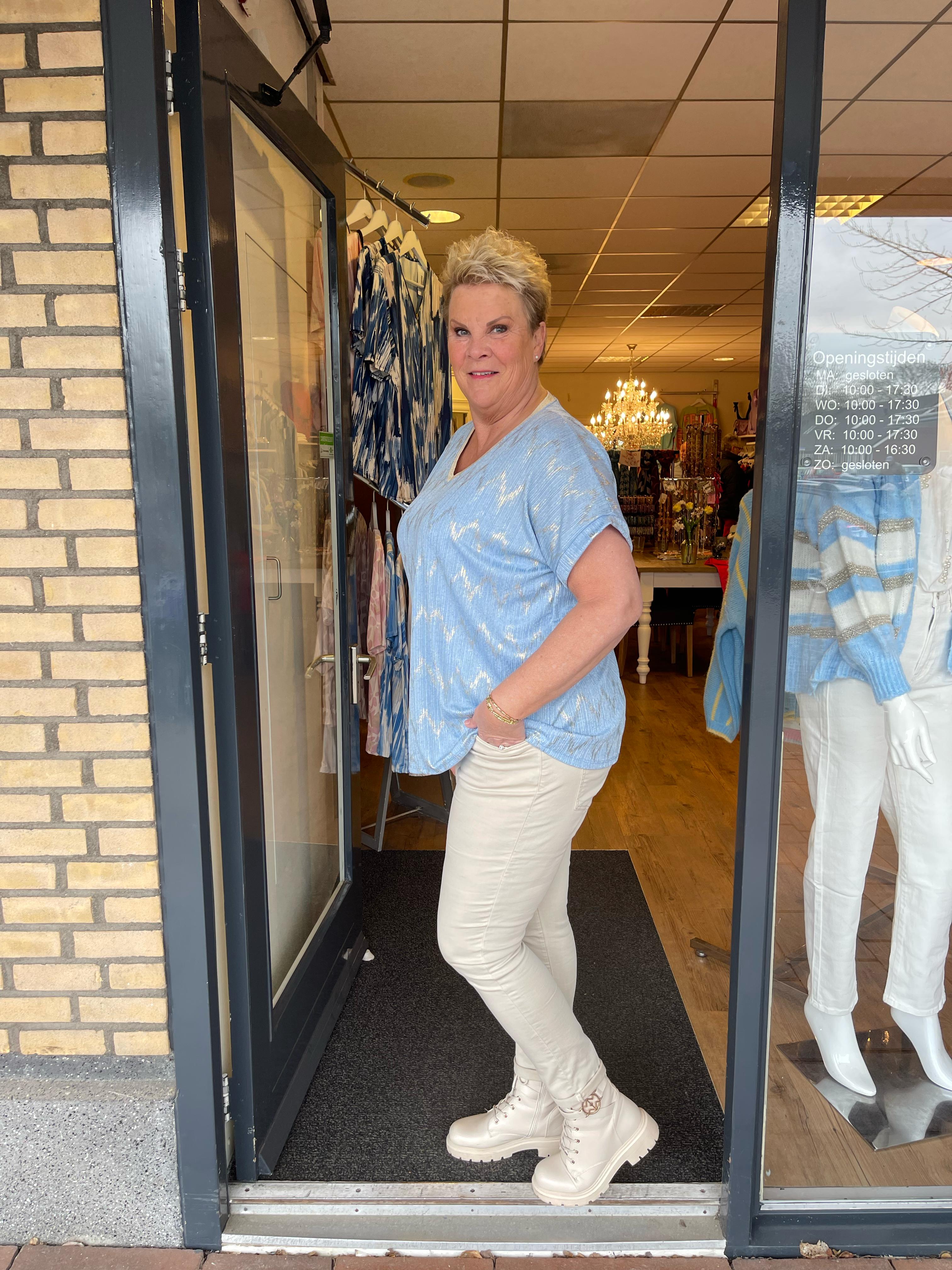 Top silky zigzag blauw/goud