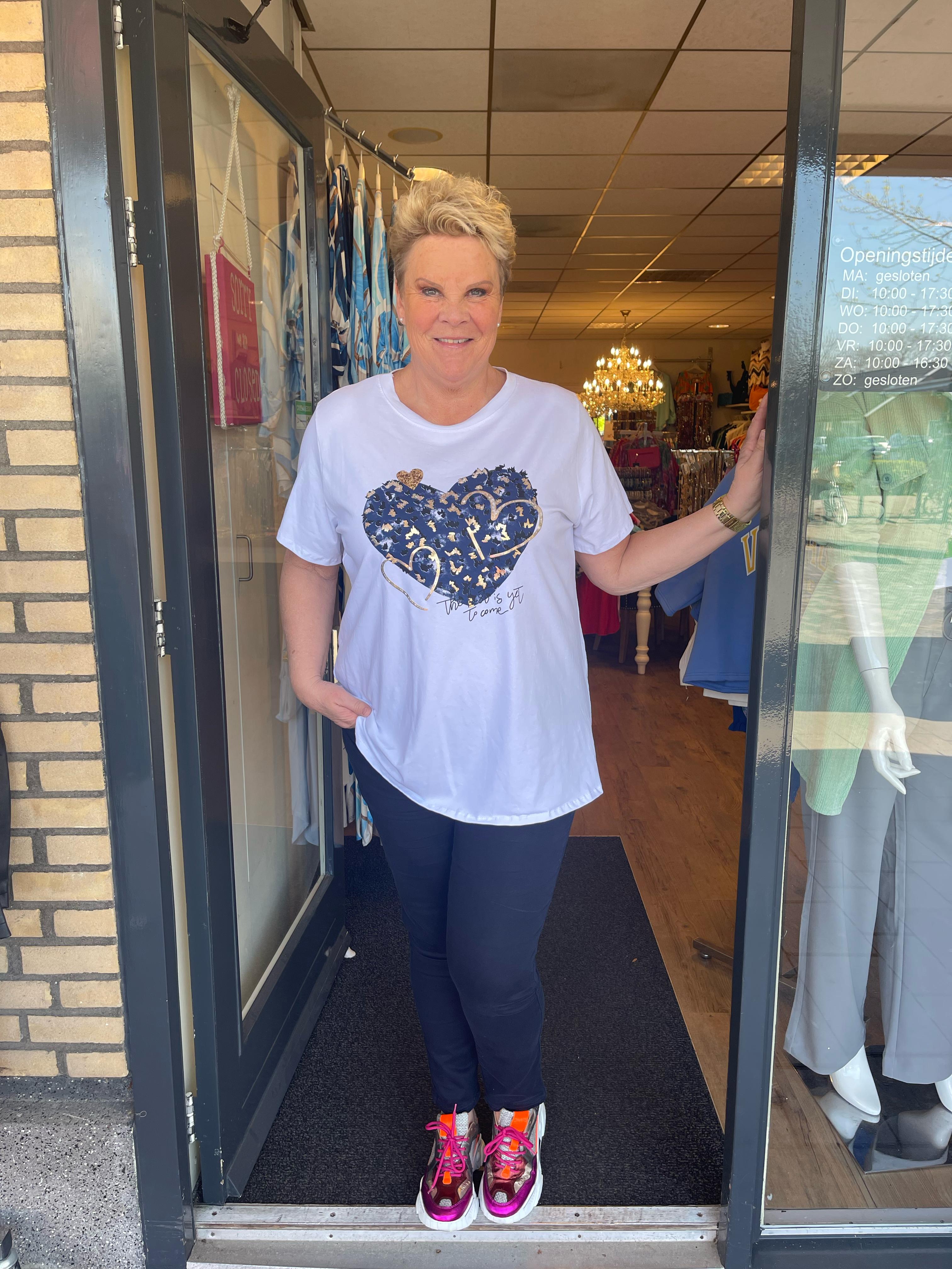 T-shirt hart met hartjes marineblauw