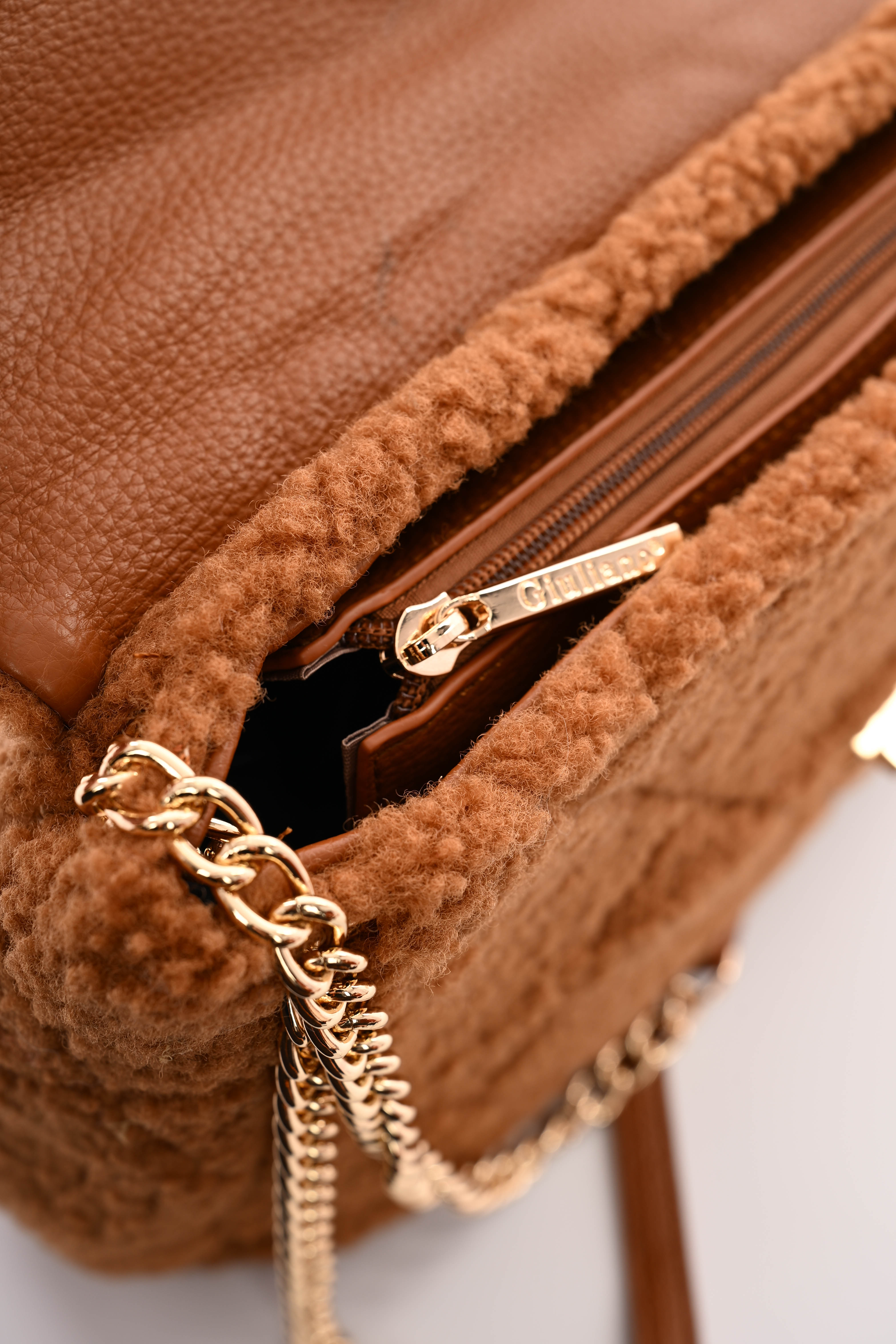 Teddy tas met ketting camel