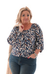 Basic top lange mouwen print vlekken jeansblauw
