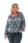 Basic top lange mouwen print vlekken petrol