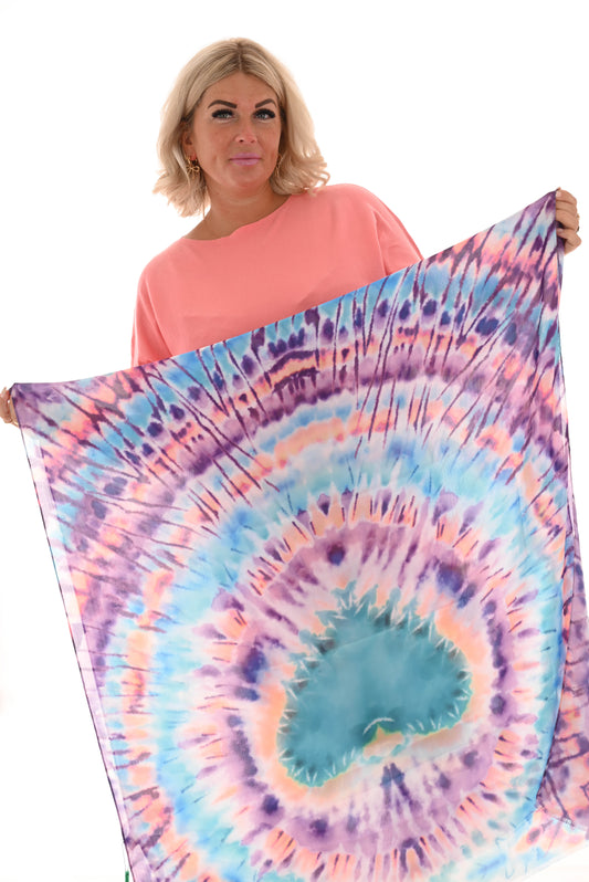 Sjaal tie dye hart paars/turqoise 69