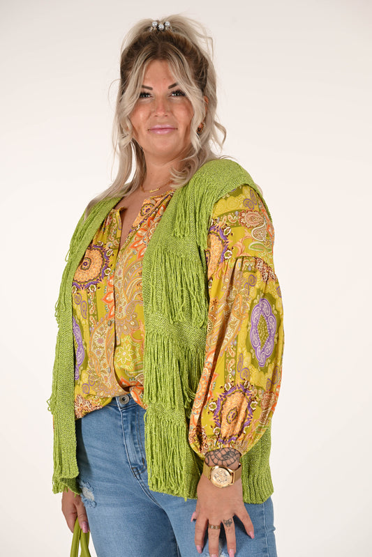 Gilet lurex met franjes lime