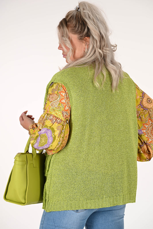 Gilet lurex met franjes lime