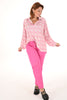 Lange blouse v-hals pofmouw print aquarel roze