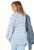 Lange blouse v-hals pofmouw print aquarel lichtblauw