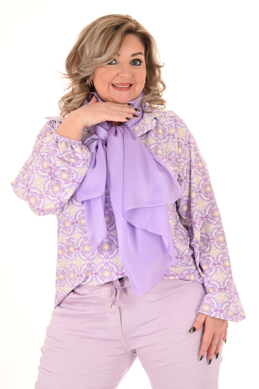 Lange blouse v-hals pofmouw print aquarel lila