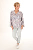 Lange blouse v-hals pofmouw print gevlekt grijs