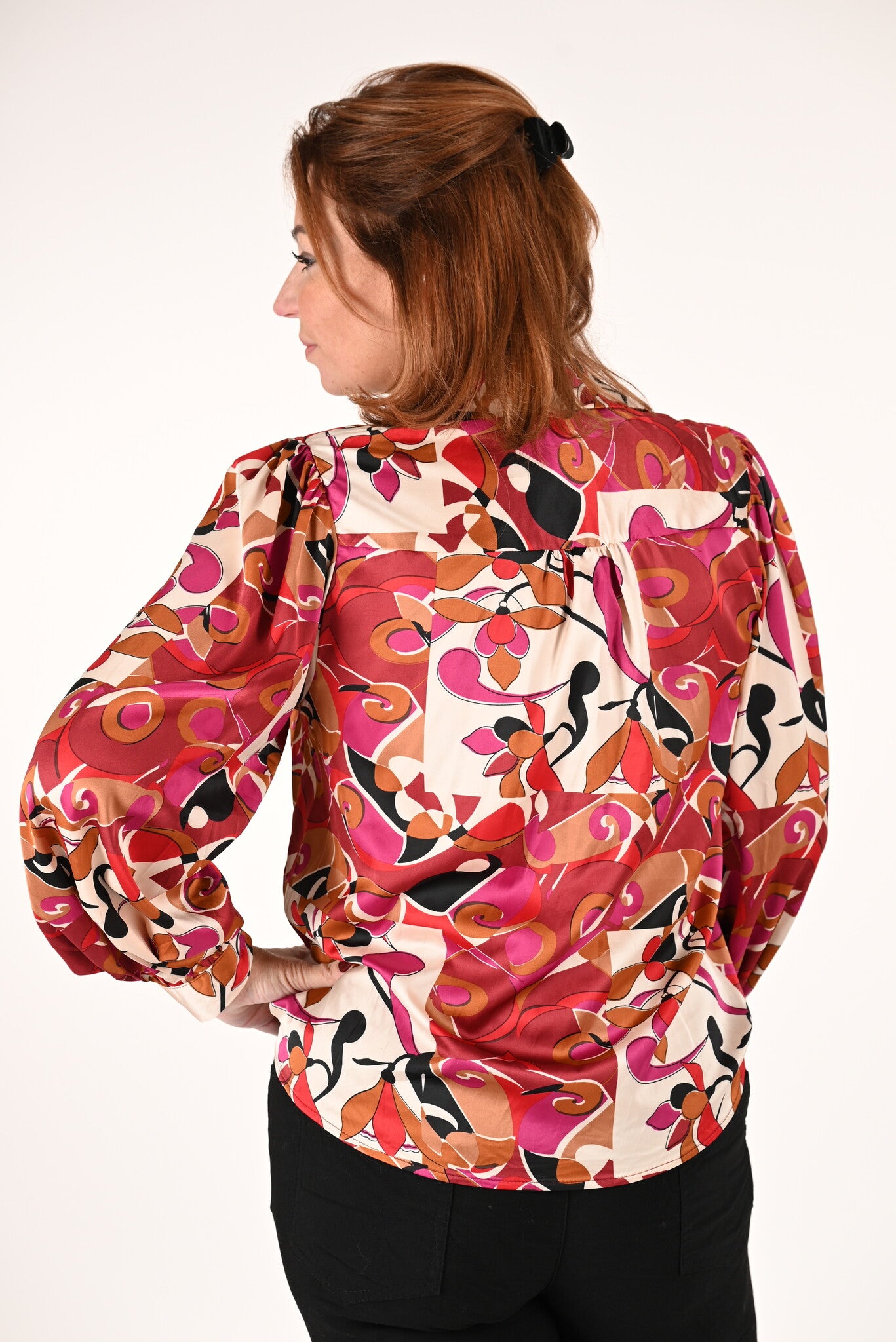 Blouse doorknoop circus cyclaam/roze