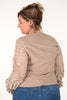 Trui broderie mouwen ronde hals taupe
