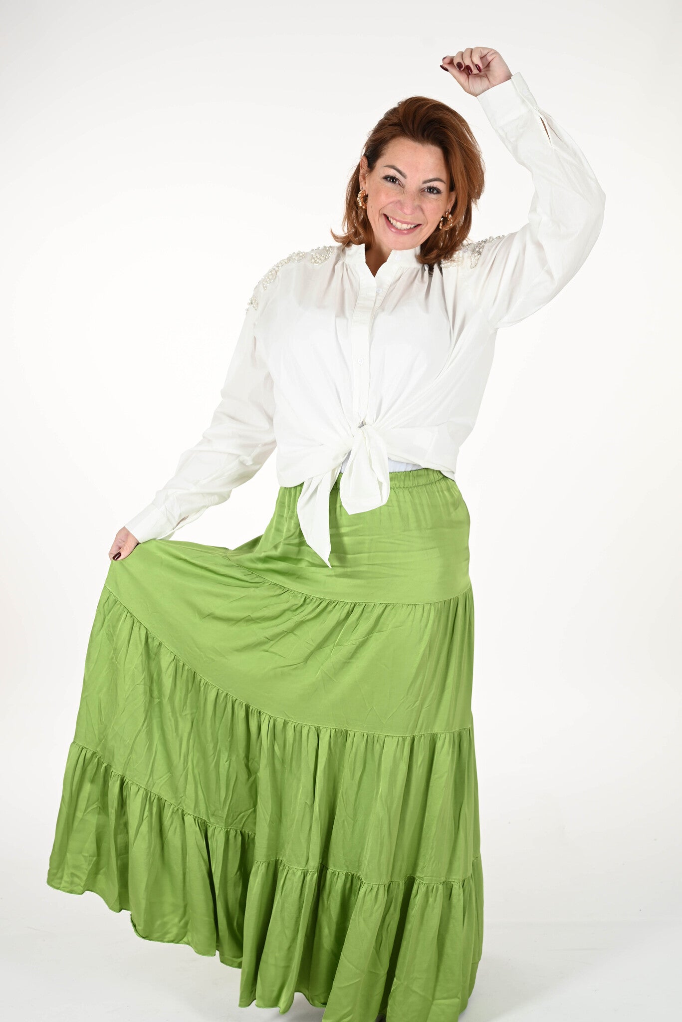 Maxi rok met stroken groen