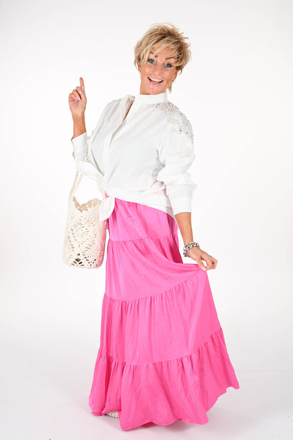 Maxi rok met stroken fuchsia