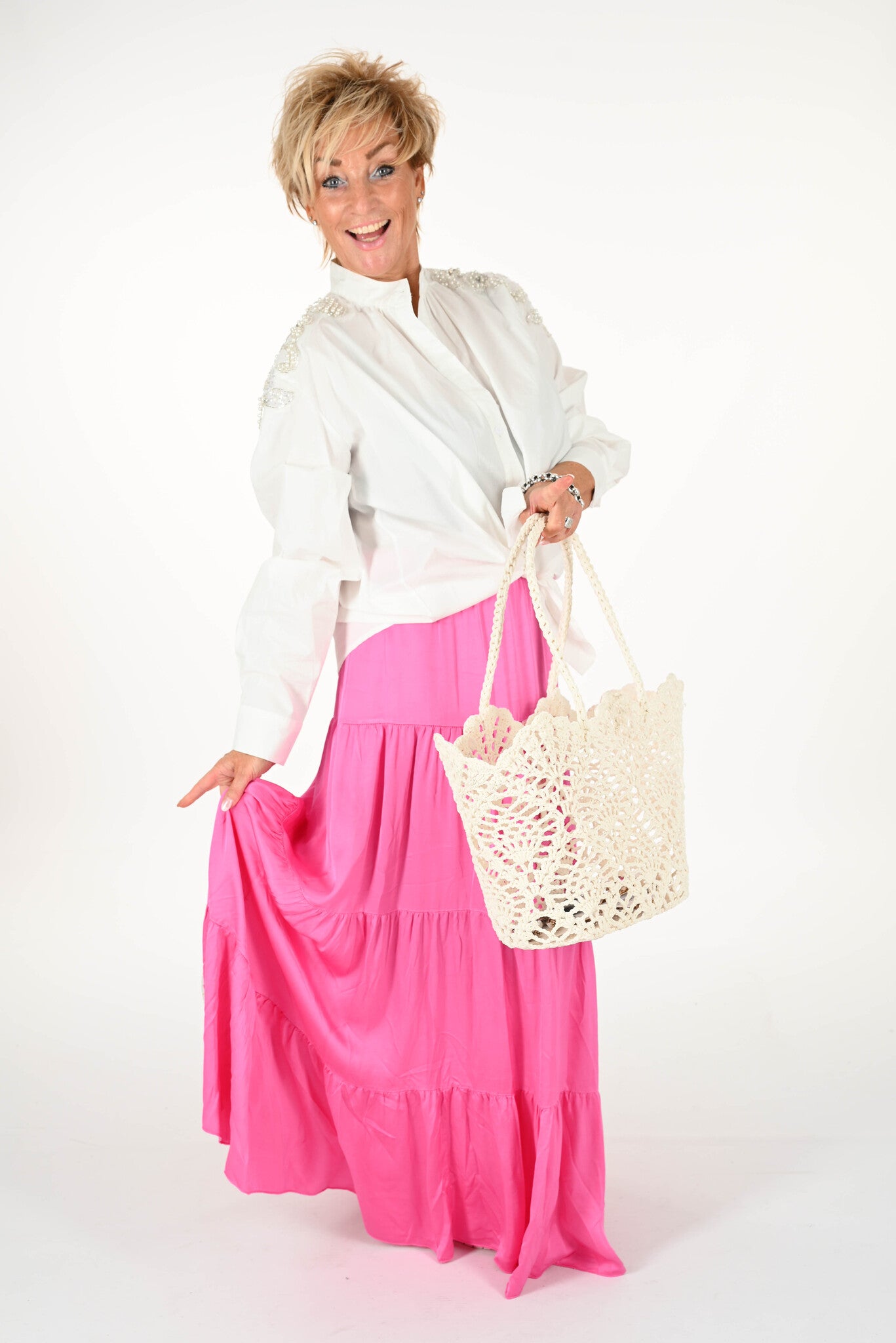 Maxi rok met stroken fuchsia