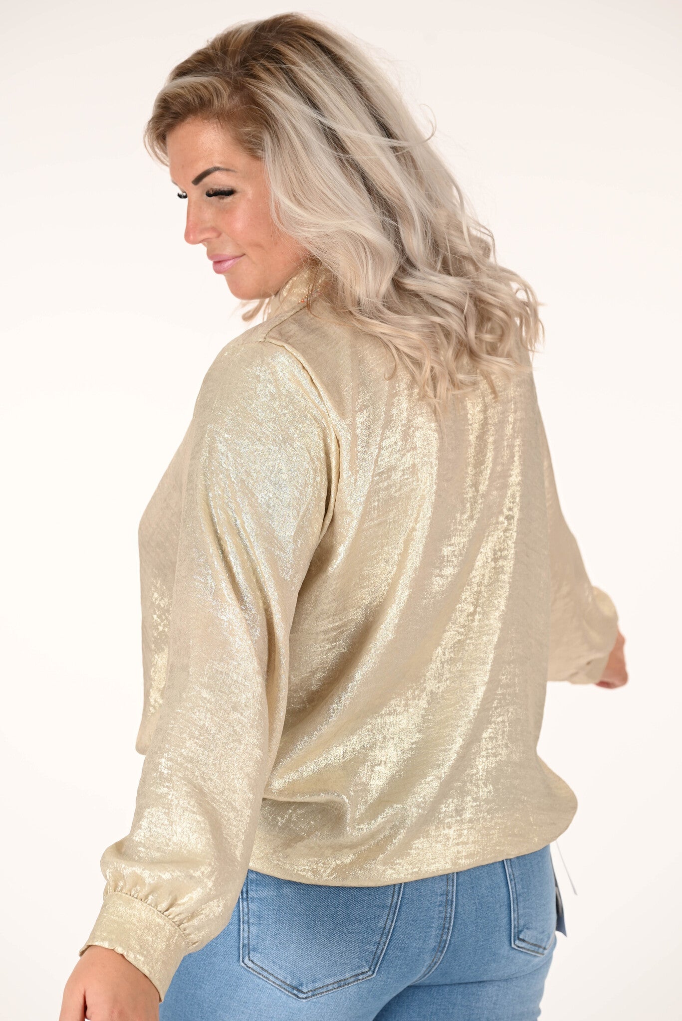 Korte blouse doorknoop metallic goud