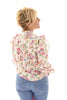 Korte blouse met roezel detail bloemen multi roomwit