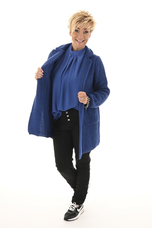 Vest gebreid  met sjaal kraag kobaltblauw