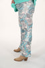 Flared broek met print paisley blauw