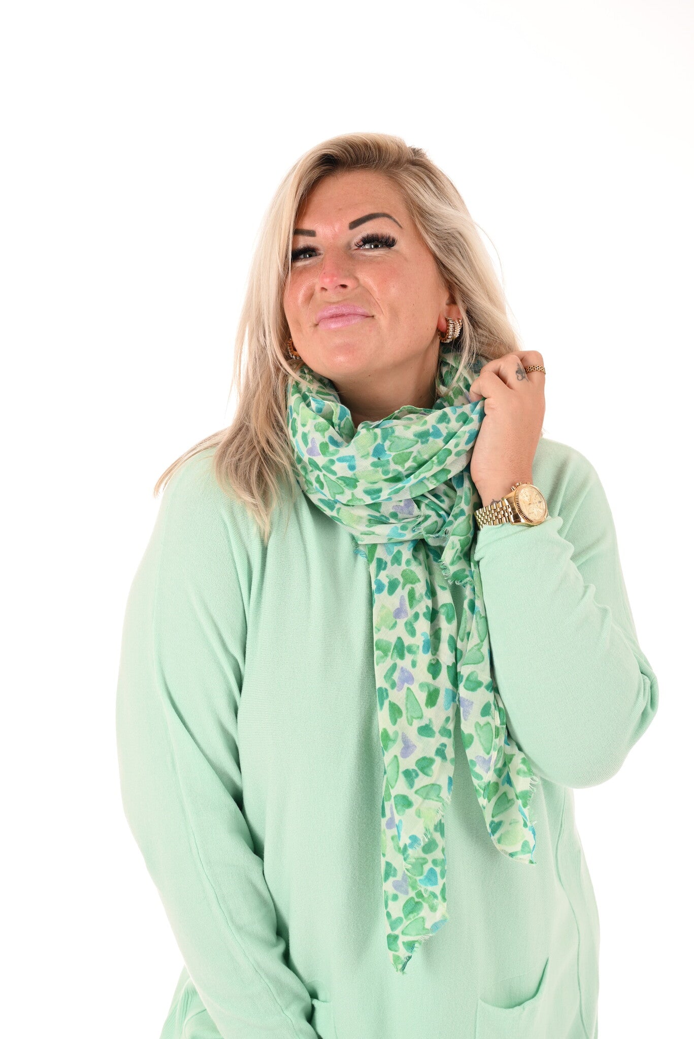 Sjaal met hartjes klein groen/lila