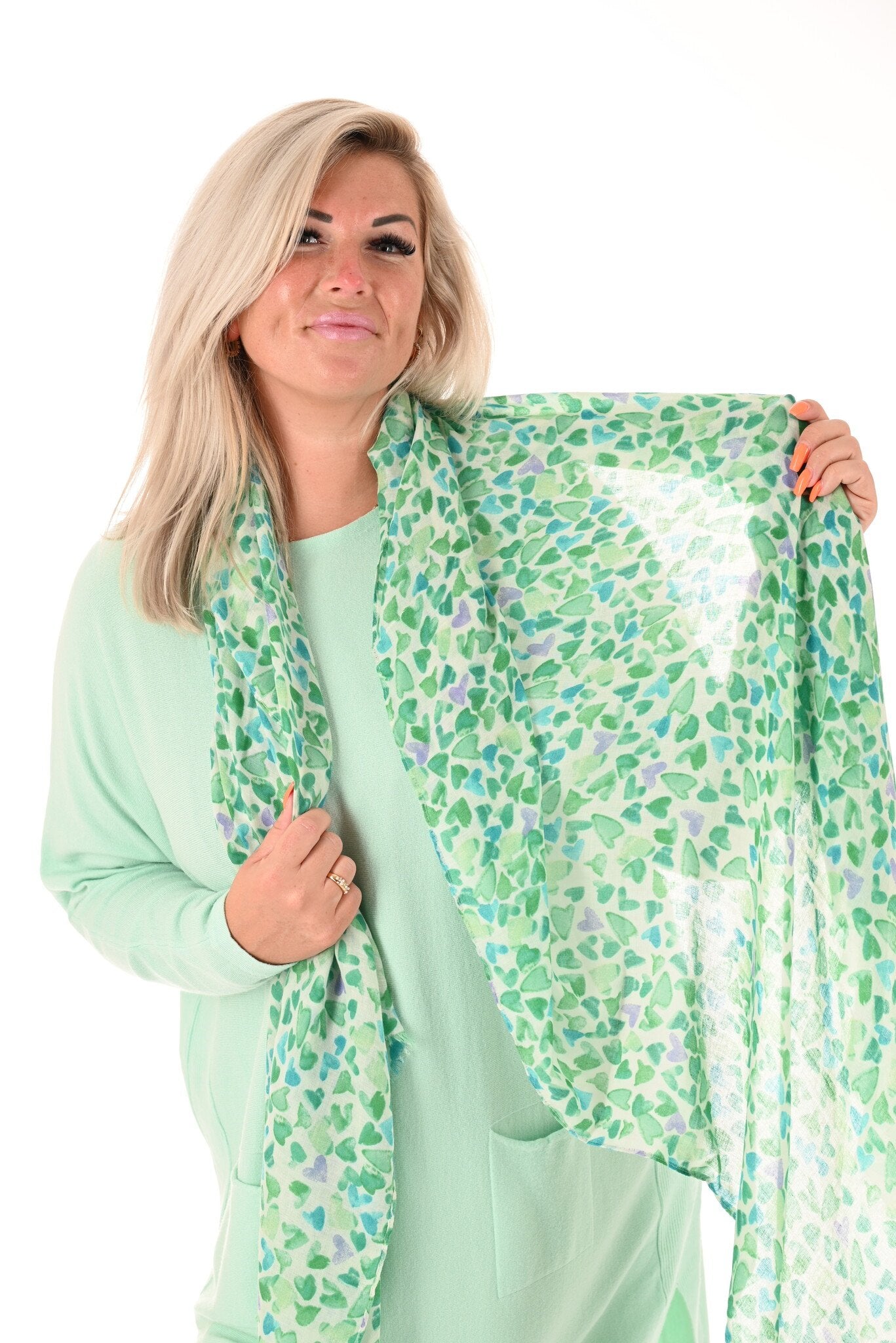 Sjaal met hartjes klein groen/lila
