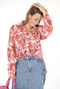 Blouse doorknoop floral print oranje/roze