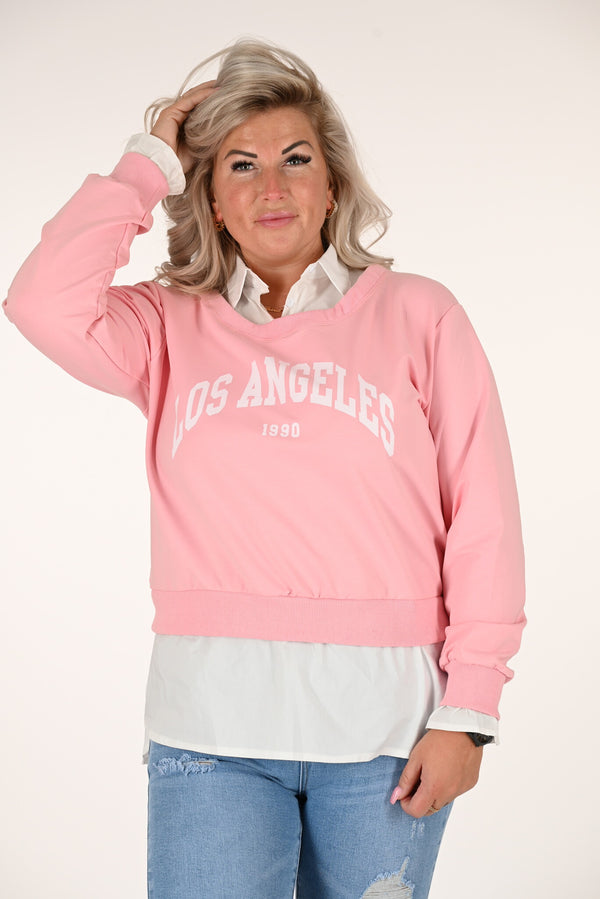 Sweater LA met blouse  roze