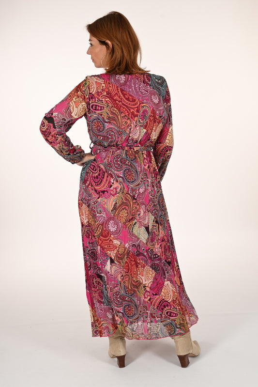 Lange jurk met elastieken taille paisley print