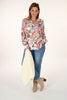 Blouse doorknoop bloemen mix lila/koraal