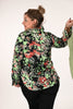 Blouse doorknoop bloemen mix zwart/groen