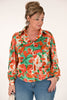 Blouse doorknoop circus groen/oranje