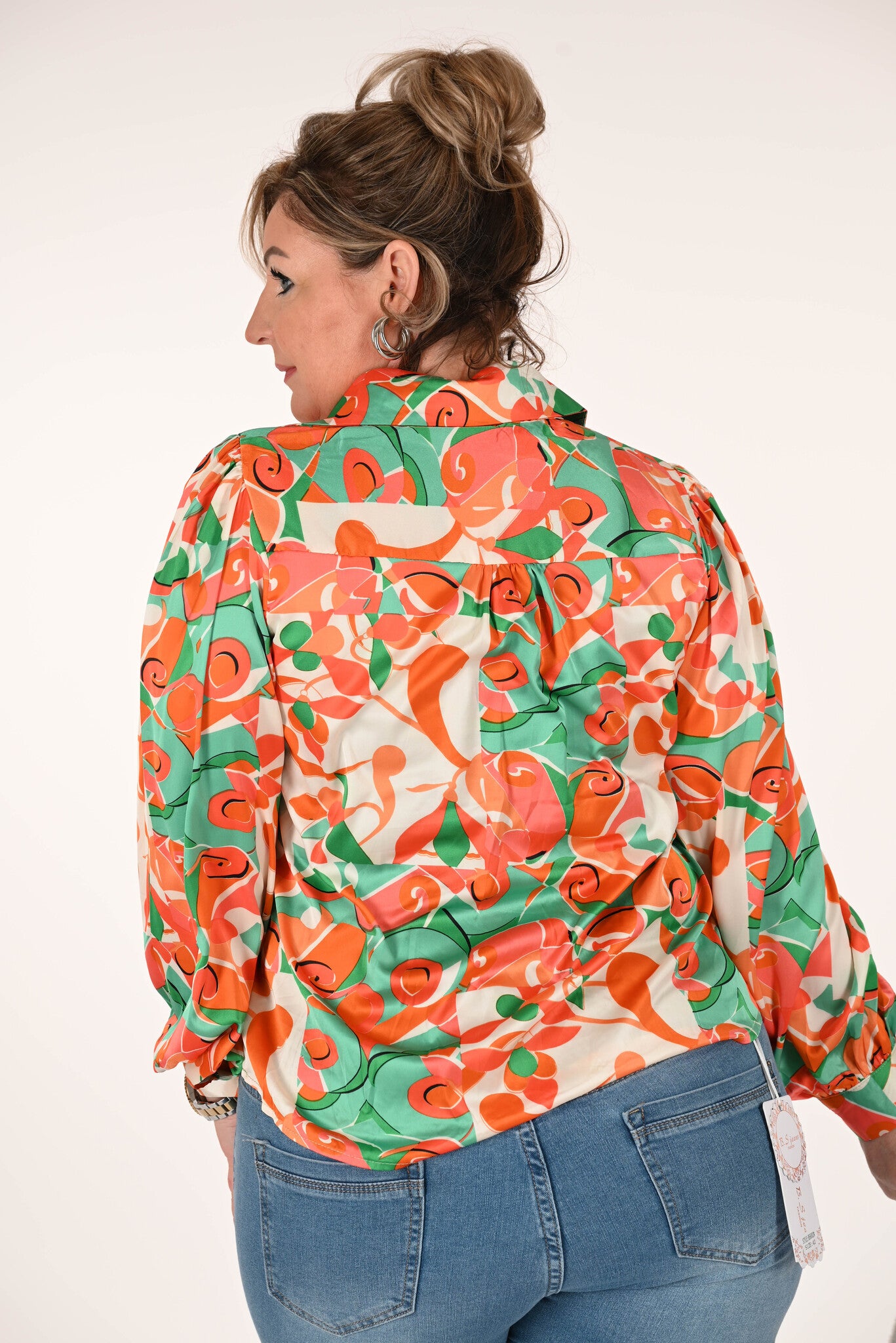 Blouse doorknoop circus groen/oranje