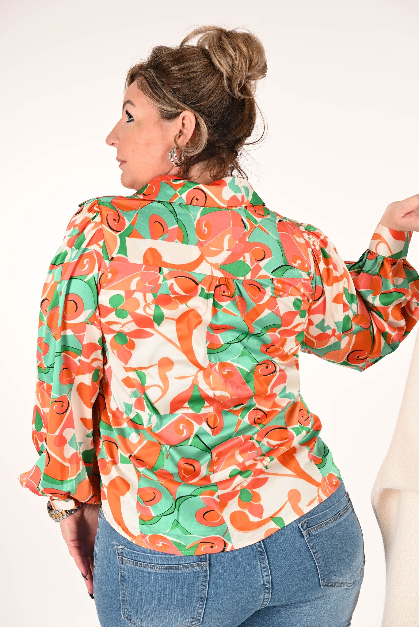 Blouse doorknoop circus groen/oranje