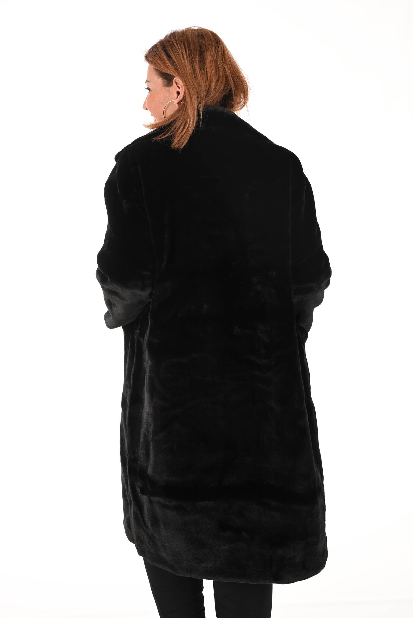 Lange teddy jas met riem zwart